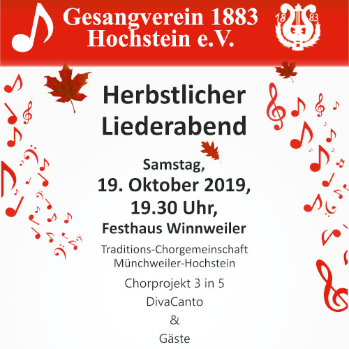 Plakat „Herbstlicher Liederabend“ Gesangverein Hochstein