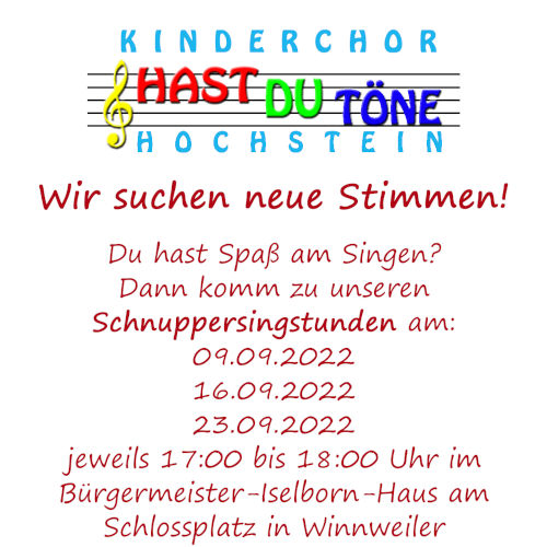 Plakat „Neue Stimmen“ für den Kinderchor „Hast du Töne“ Hochstein